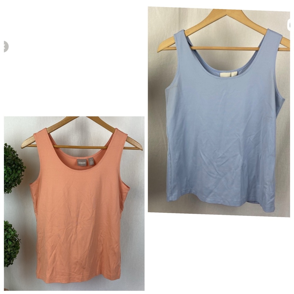 Chico’s Set Of 2 Blue & Orange Sleeveless Basic M… - image 1